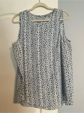 Daniel Rainn Blue and White Floral Lace-Trim Blouse